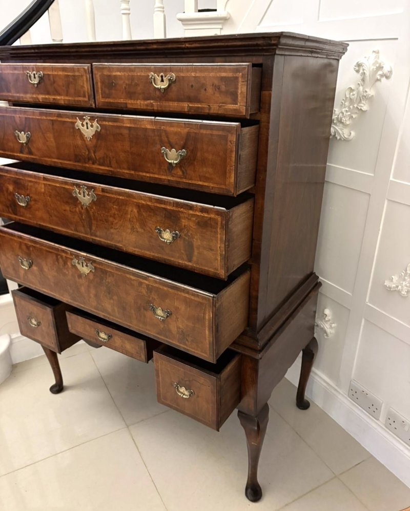 Exceptional Quality Early 18th Century Antique George I Walnut Chest on Stand
